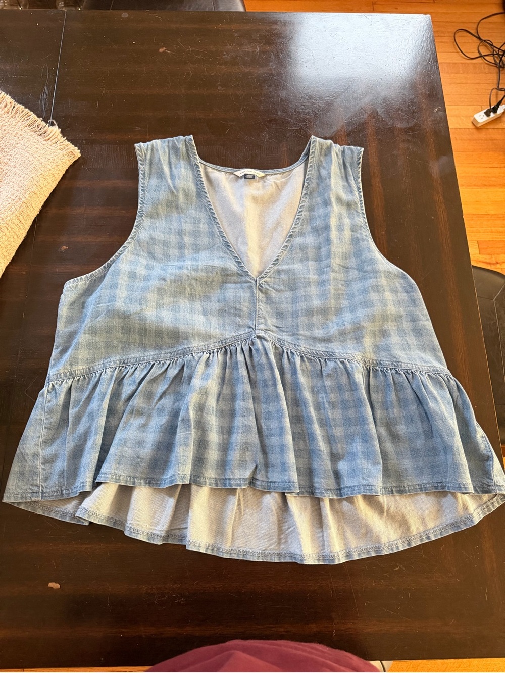 American Eagle Outfitters Light Blue Chambray V-Neck Peplum Tank